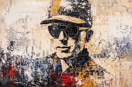 Portrait abstrait expressif avec chapeau et lunettes