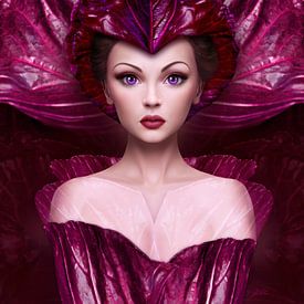 Futuristic woman wrapped in red cabbage
