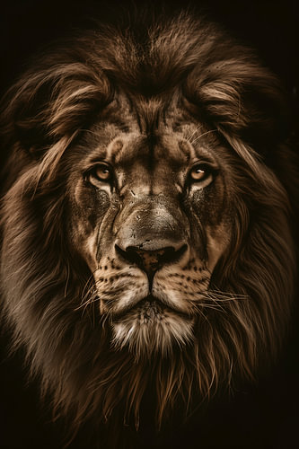 Le Roi | Majestueux portrait de lion dans des tons sépia