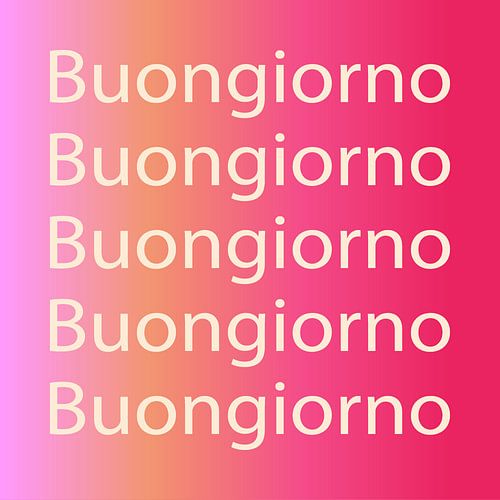 Buongiorno. Op de jaren 70 geïnspireerde typografie in lila, oranje, roze verloop