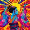 Stralende Geisha in beweging - Pop Art van A.D. Digital ART