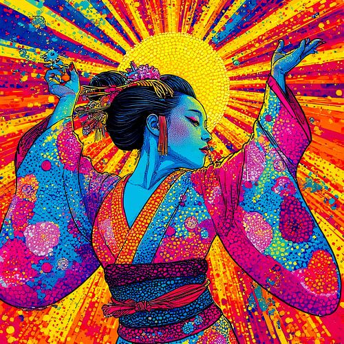 Strahlende Geisha in Bewegung - Pop Art