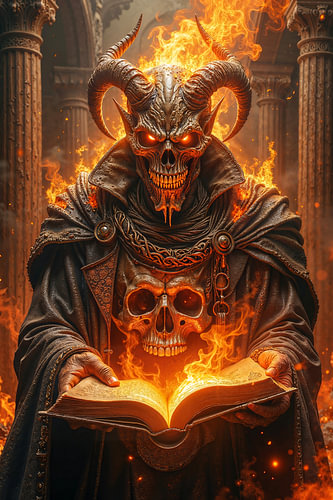 Dark Fantasy Gothic Wall Art: XALZAMOR – The Devil's Magician Reads from a Book