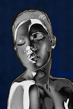 Fermez les yeux - portrait abstrait d'une femme en noir et blanc - techniques mixtes sur MadameRuiz