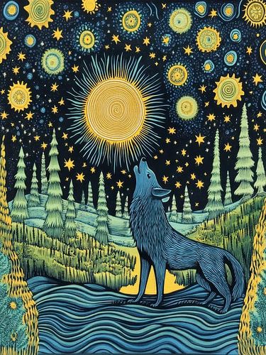 Wolf Starry Night