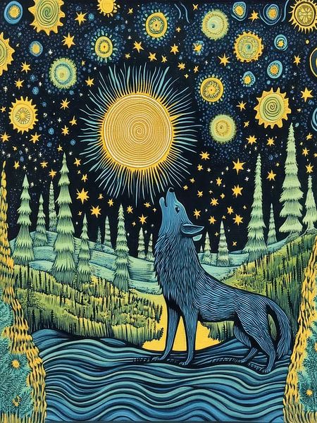 Wolf Sterrennacht van TOAN TRAN