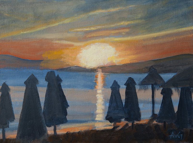 Sonnenuntergang in Naxos Gr. von Antonie van Gelder Beeldend kunstenaar