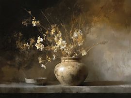bloemen stilleven | Soft Light Vase and Flowers van Blikvanger Schilderijen
