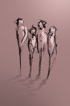 Abstract kunstwerk - tekening vier mens figuren