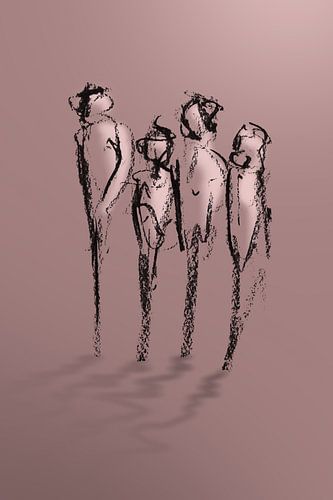 Abstract kunstwerk - tekening vier mens figuren
