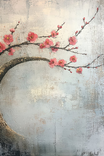 Abstract Japandi botanical art with a flowering branch