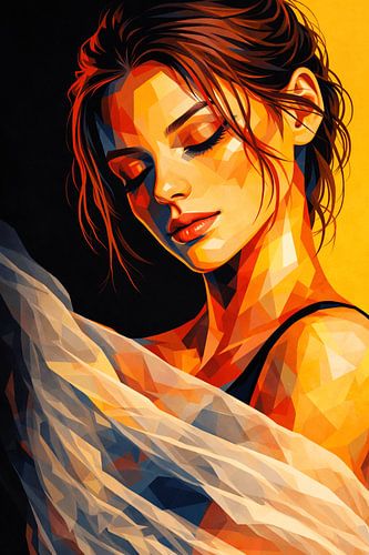 Soft Radiance – Femme abstraite dans une lumière dorée
