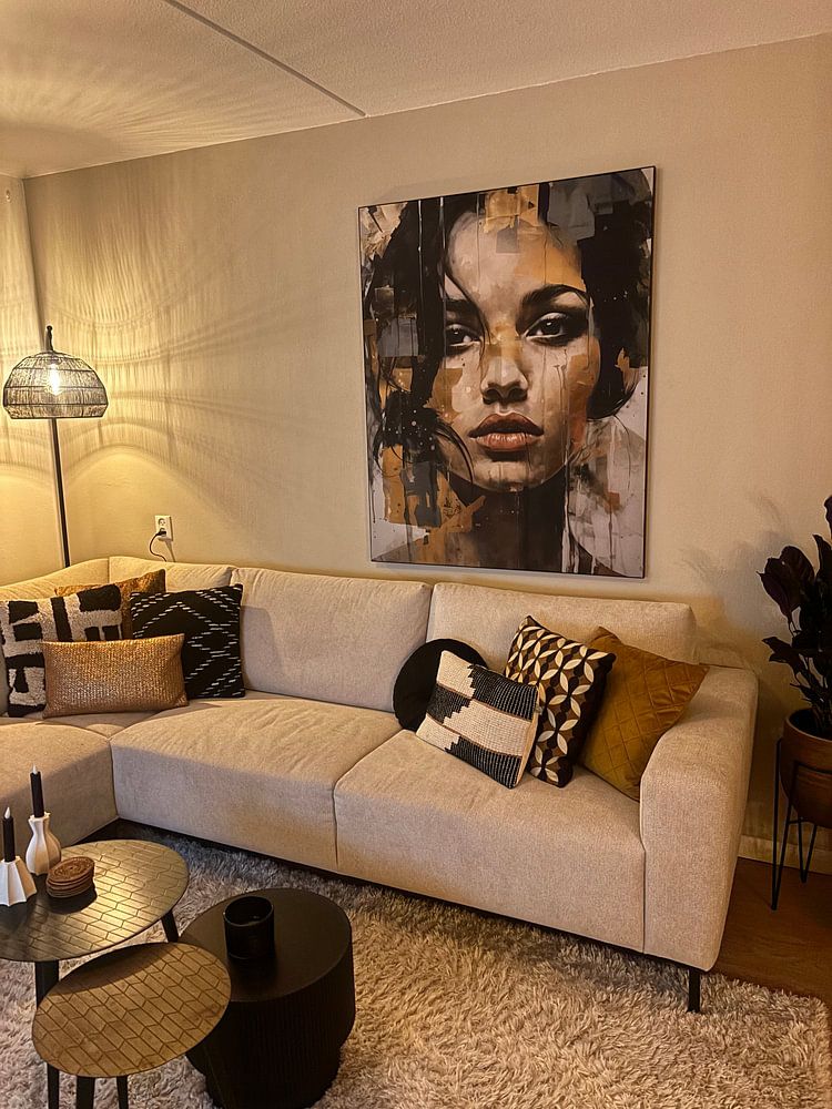 Collage-style portrait with gold accents  by Carla Van Iersel 