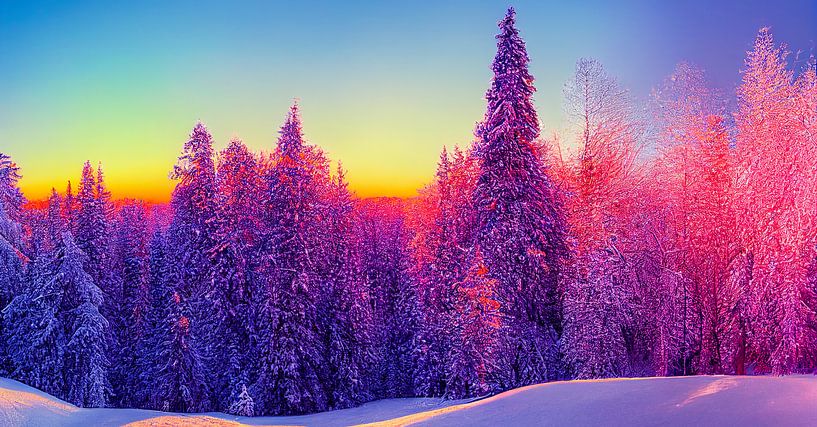 farbenfrohe Winterlandschaft mit Schnee Illustration von Animaflora PicsStock