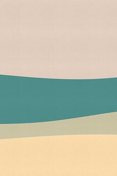 Abstract minimalistisch landschap in roze, petrol, zand en zacht geel