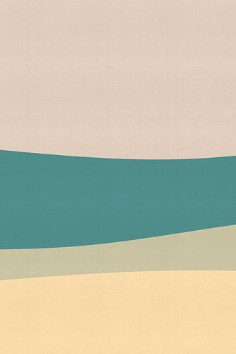 Abstract minimalistisch landschap in roze, petrol, zand en zacht geel