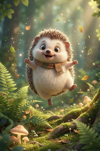 Vrolijke egel''s Magical Woodland Leap