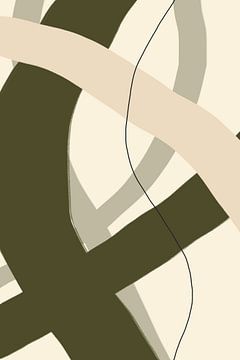 Moderne abstracte minimalistische oragnische vormen in groen, beige, zwart van Dina Dankers