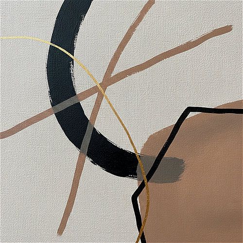 Minimalistische abstrakte Linienkunst auf Leinen: Beige, Braun und Schwarz