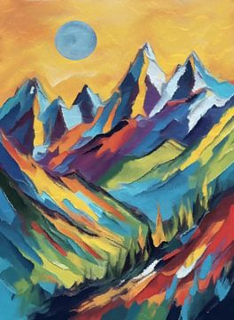 Abstrait coloré - Montagnes, soleil et vallée (2) sur Anna Marie de Klerk