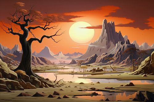 Bizarre surreal art deco landscape