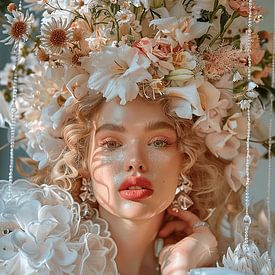 Vrouw met bloemenkroon van Alchemystudioart