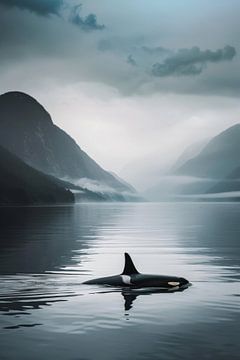 Schwarzweiß-Orca im ruhigen Wasser von Poster Art Shop