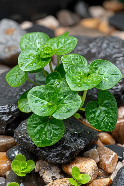 Jonge groene plant tussen stenen van Art & Soul Creations