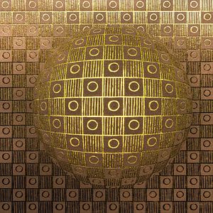 Geometrische Symmetrie. Goldenes Schachbrettmuster im Op-Art-Stil.