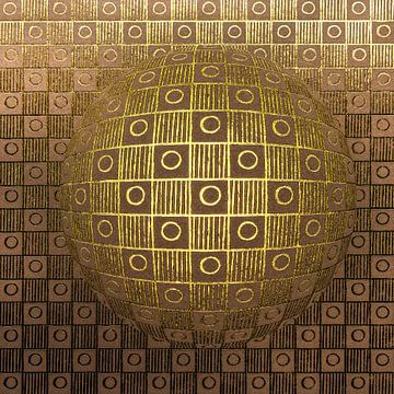 Geometrische symmetrie. Gouden dambord in Op-art stijl. van Alie Ekkelenkamp