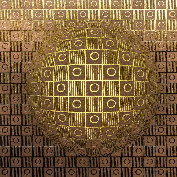 Geometric symmetry. Gold checkerboard in Op-art style. by Alie Ekkelenkamp