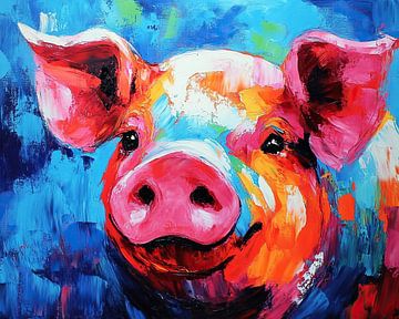 Tuin Varken Kleurrijk | Blij Varken met Kleuren van Abstract Schilderij
