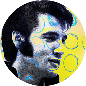 Elvis Presley Abstract Pop Art Portret in  Geel Blauw van Art By Dominic