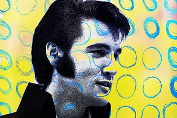 Elvis Presley Abstraktes Pop Art Portrait in Gelb Blau von Art By Dominic