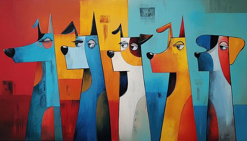 Abstracte honden op een rij panorama