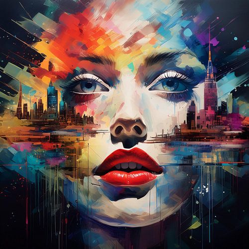 Portrait de femme surréaliste - en couleurs vives