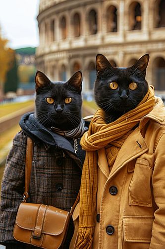 Selfie de chat au Colisée - fresque joyeuse pour les amoureux de Rome et des animaux