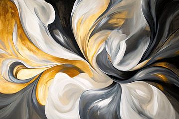 Abstract schilderij in goud, zwart en grijs van Art & Soul Creations