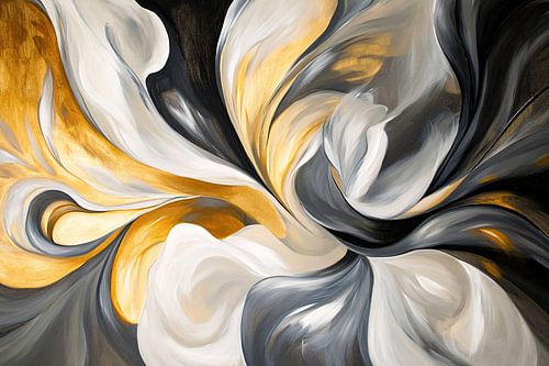 Abstract schilderij in goud, zwart en grijs