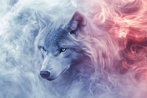 Mystieke wolf in rookwolk