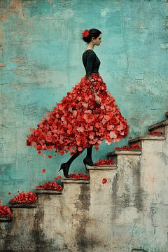 The floral dress on the staircase of imagination by Artsy