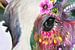 Koe met Bloemen Abstract Waterverf van Art By Dominic