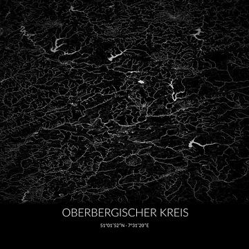 Carte en noir et blanc de Oberbergischer Kreis, Rhénanie du Nord-Westphalie, Allemagne. sur Rezona