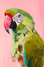 Colourful parrot against a pink background by Poster Art Shop