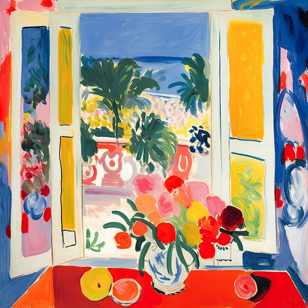 Fenster mit hellem Blick auf das Mittelmeer von Vlindertuin-Art