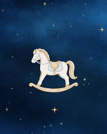 Wandbild „Schaukelpferd“ – Moderner Dekorationsdruck für das Kinderzimmer von Fuzzy Stardust Studio