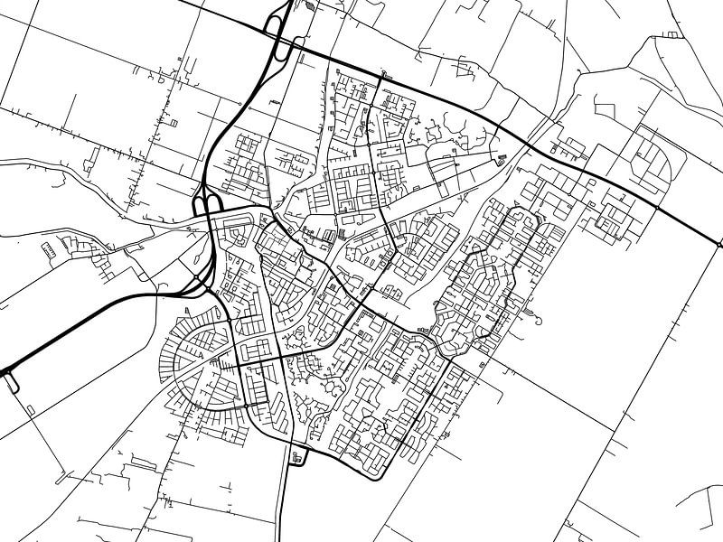 Karte von Purmerend in Schwarz ud Weiss von De Kaartenwinkel