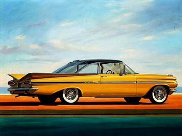 Schilderij van een vintage Chevrolet Impala uit 1959