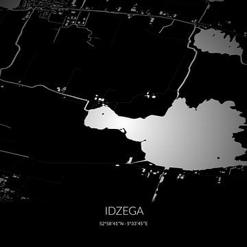 Schwarz-weiße Karte von Idzega, Fryslan. von Rezona