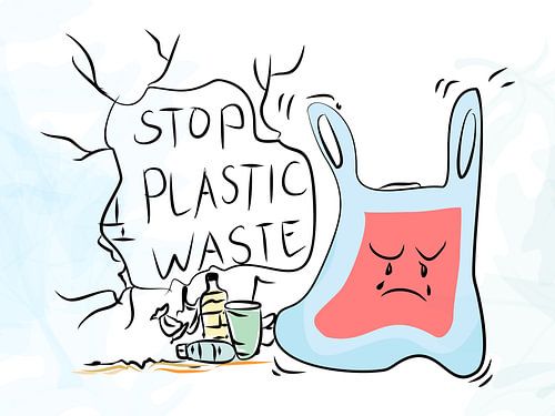 Stop Plastic Waste Cartoon Illustration